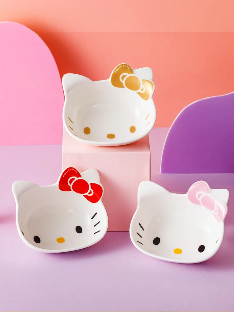 

Миска Kawaii Sanrio Аксессуары для посуды Hello Kittys аниме керамическая Толстая Милая Красивая маленькая миска для риса тарелка для соуса подарок дл...