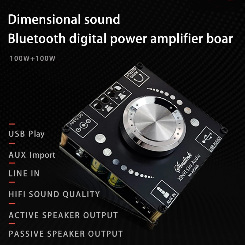 100W+100W Bluetooth 5.0 Stereo Amplifier Board AUX USB Sound Card Digital Power Amp Amplificador DC 12V 24V AP100L - купить по