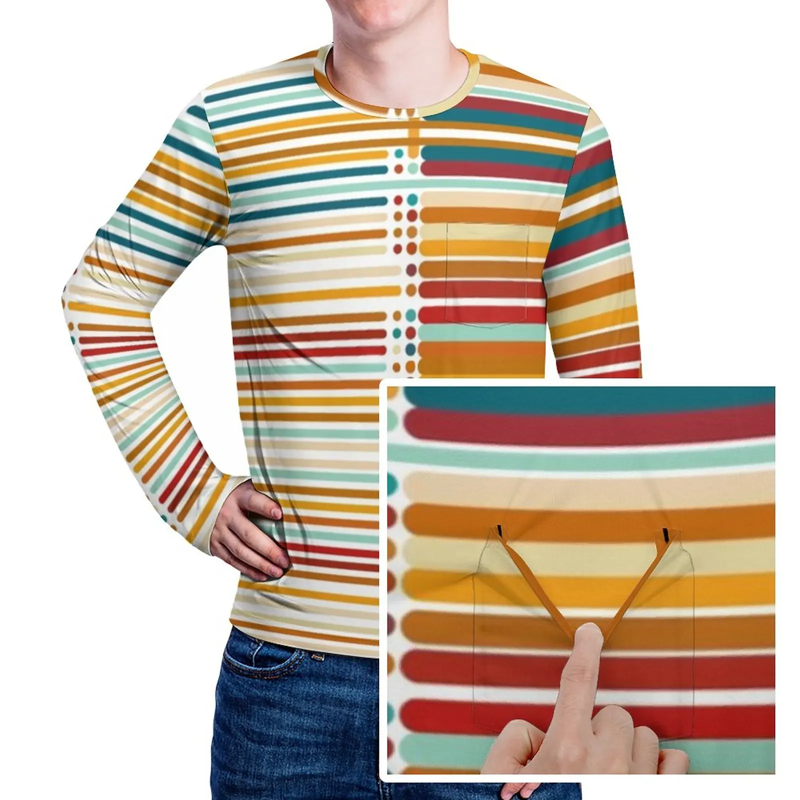 

Футболка в горошек и полоску, осенняя футболка с разноцветным принтом, Мужская модная футболка с рисунком, большой размер