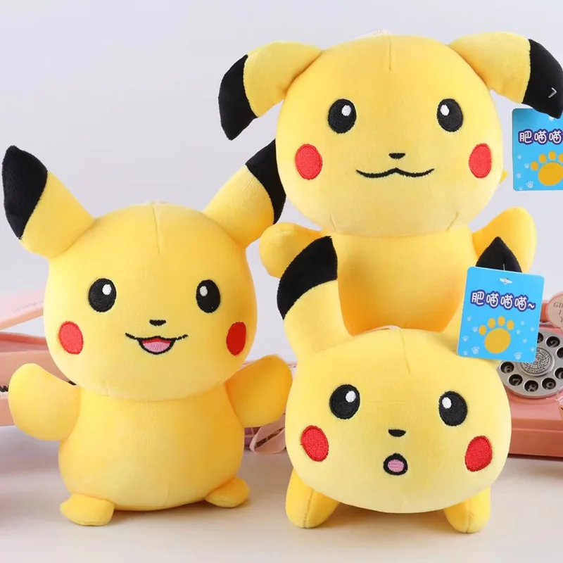 

ins Japanese anime popular Q version 20cm pokemon cute three pikachu doll plush lying pose toy birthday gift cute kawaii like