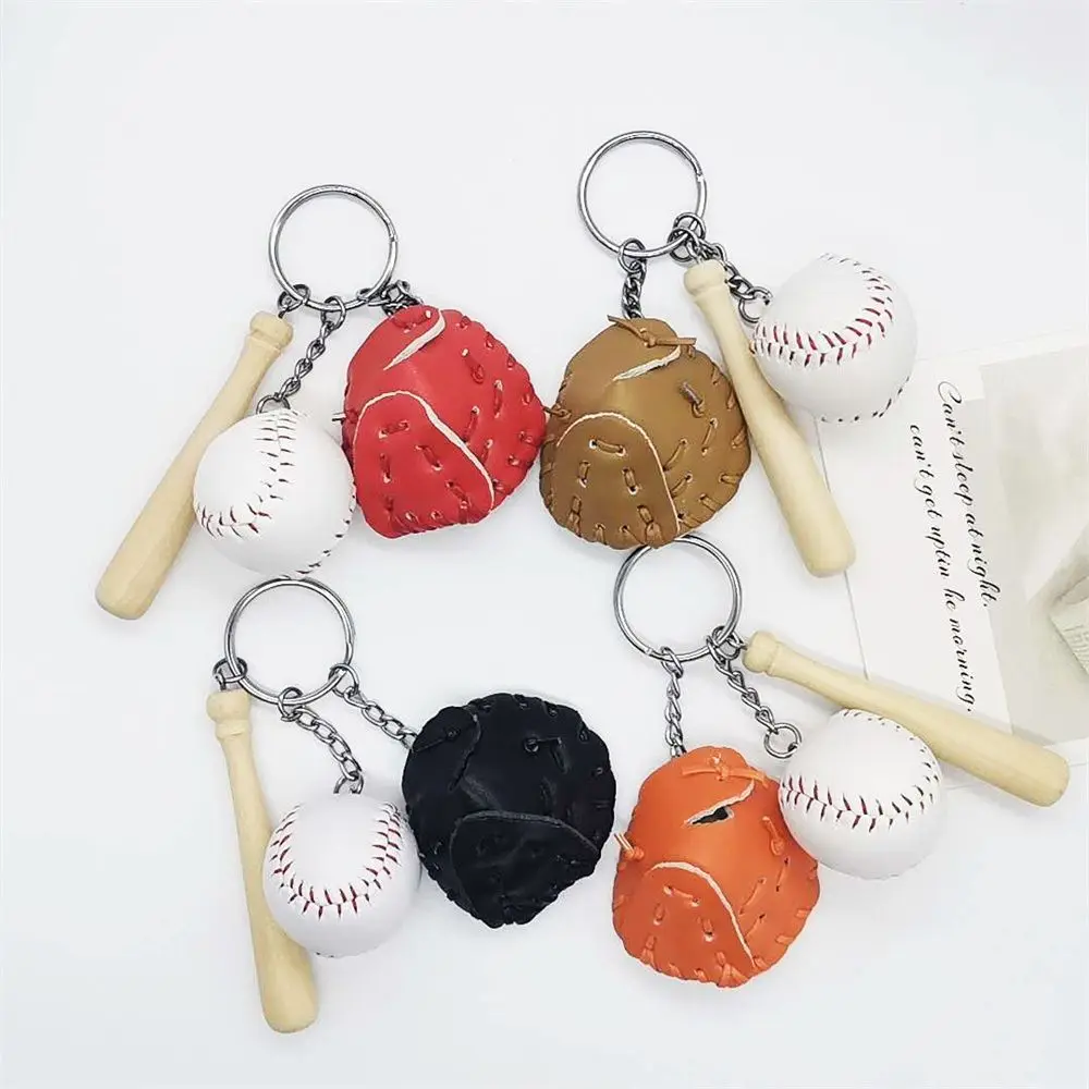 Mini Three-piece Baseball Glove Wooden Bat Keychain Sports Car Key Chain Key Ring Gift For Man Women Men Gift , 1 Piece