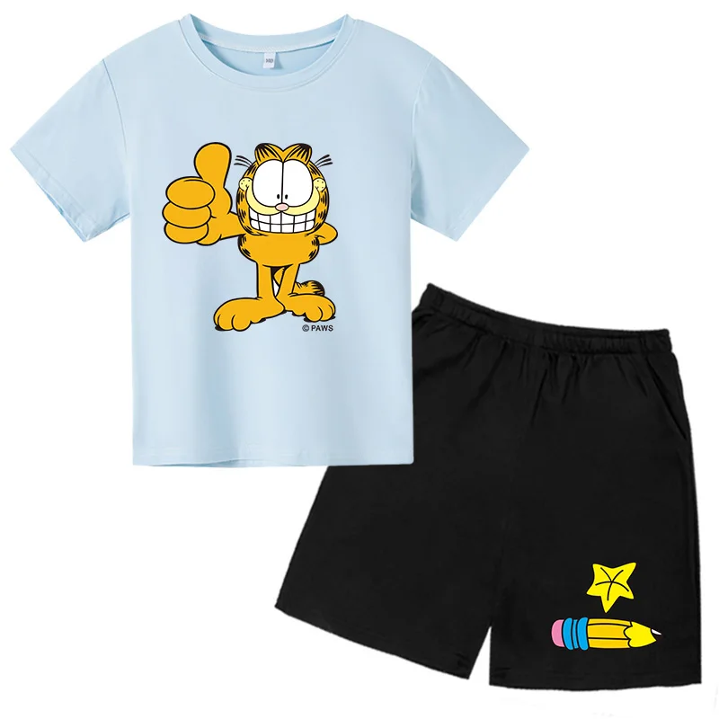 

Cartoon cat t-shirt girls of 4-14 years Funny anime clothes kids sports suit Summer kids tops 2022 New O-neck T-shirts for teens