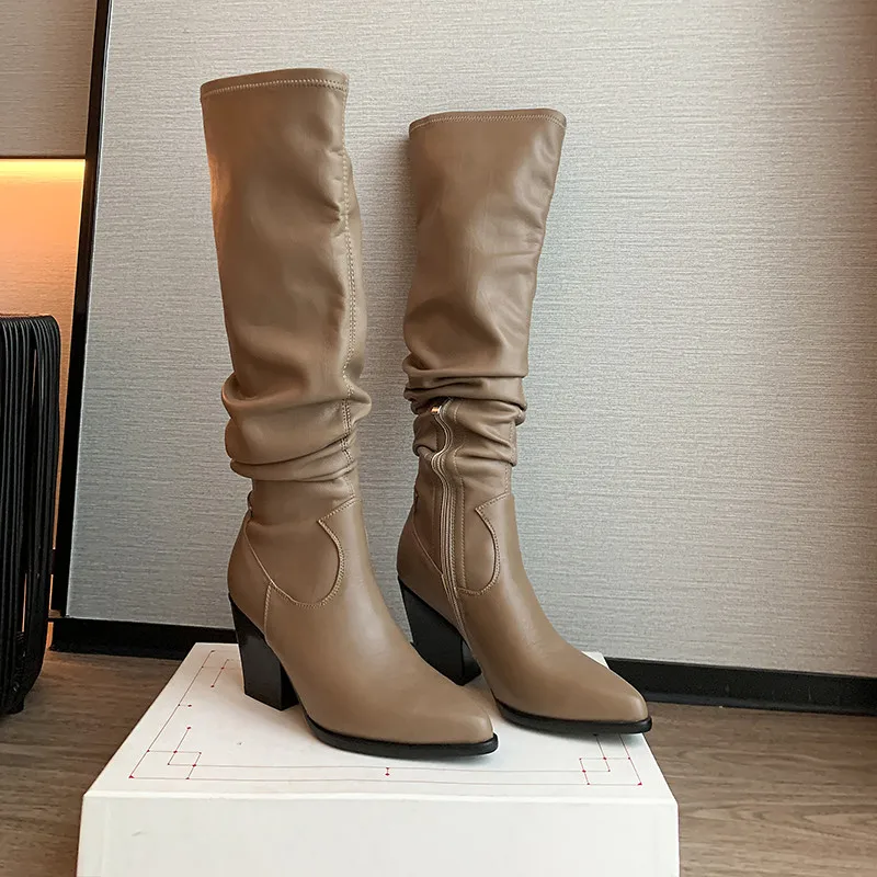 MKKHOU модные сапоги до колена новые женские высокого качества из натуральной кожи