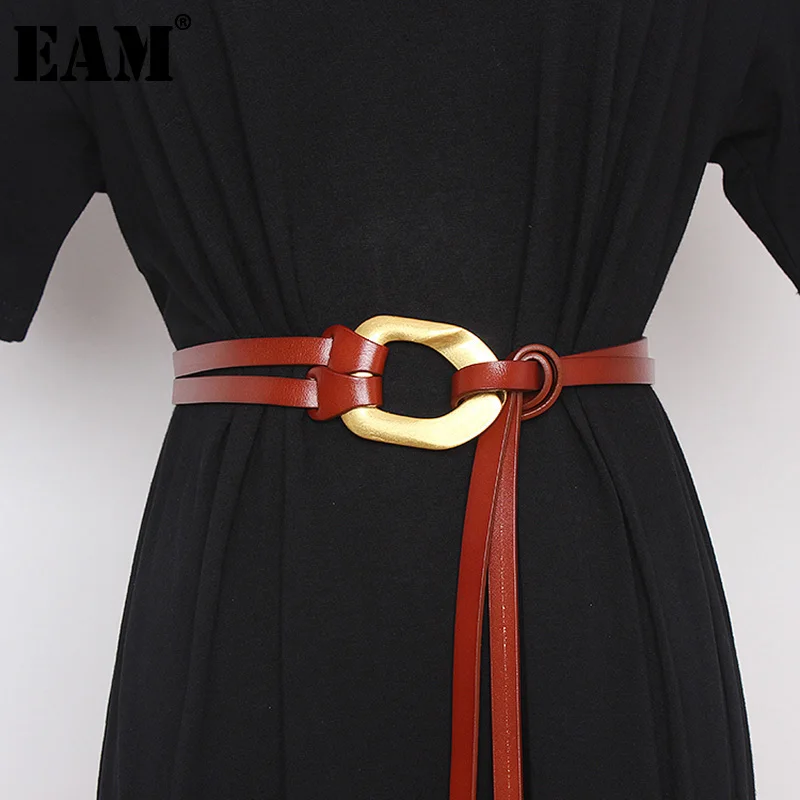 

[EAM] Pu Leather Black Irregular Long Multicolor Belt Personality Women New Fashion Tide All-match Spring Autumn 2023 1Z949