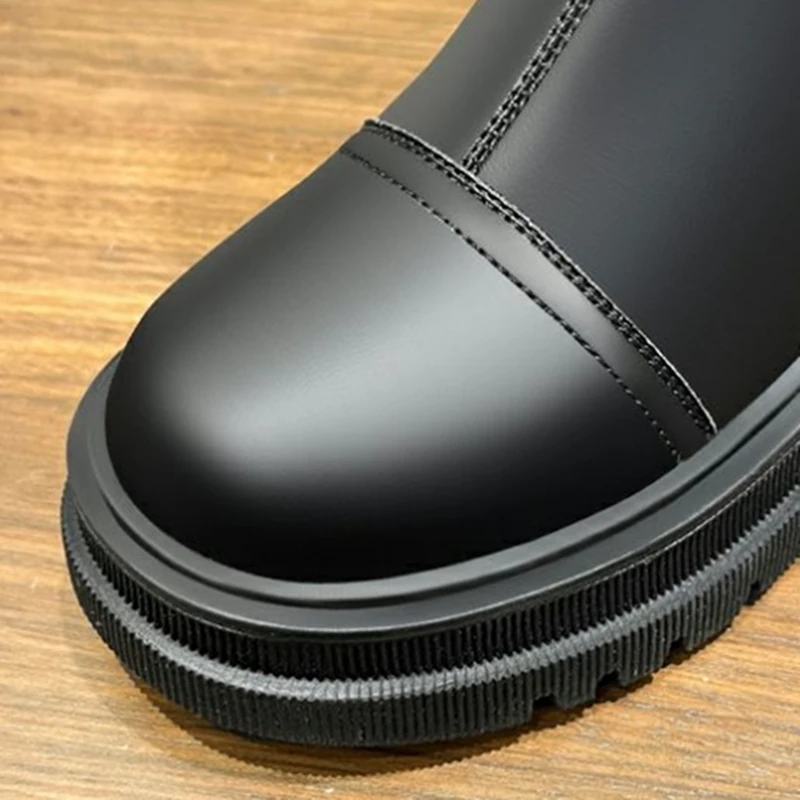 Women's Spring Autumn Boots Fashion Lady PU Leather Knee-High Back Lace Up Black Shoes Motorcycle Boots Female 2023 New