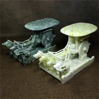 handmade china jade sculpture chariot statue figure vintage stunning hand natural green jade artifact carvings desk home decor
