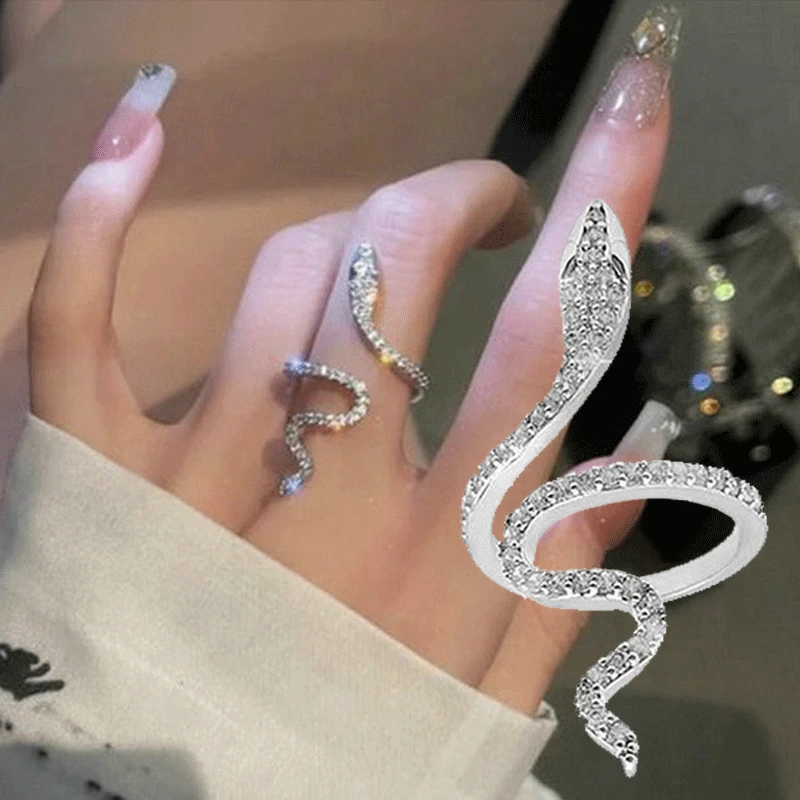 

Micro Diamond Snake Shape Women Ring Delicate Anniversary Gift Stylish Girl Opening Rings