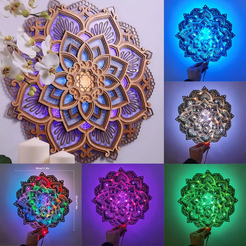 

Mandala Yoga Room Night Light Colorful Wall Mounted Lamp Personalized Ornament for Home Living Room Bedroom Hot