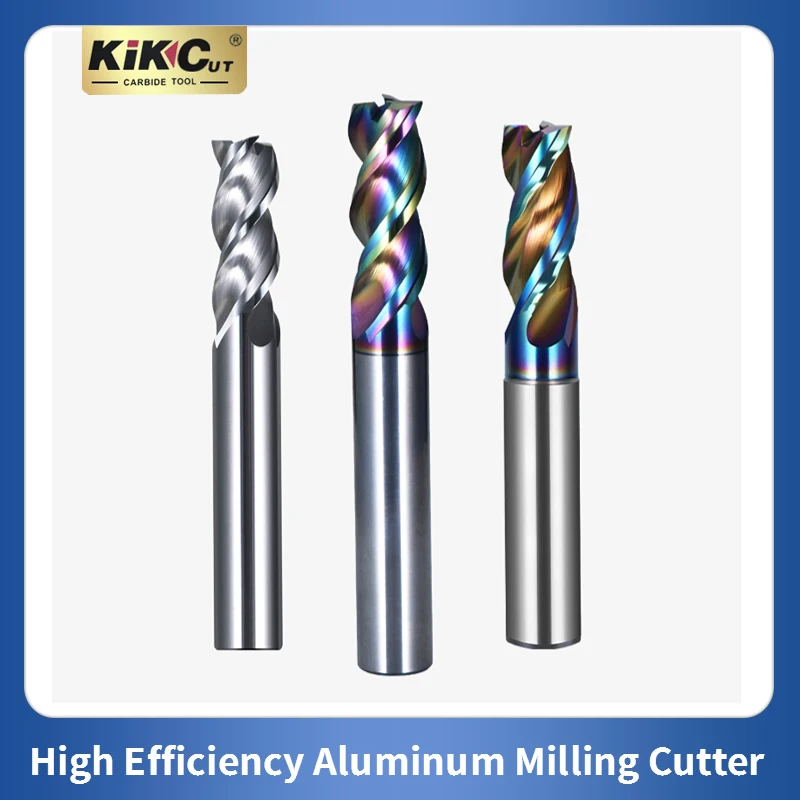 High Efficiency Aluminum Milling Cutter 3 Flute Tungsten Steel Alloy U Groove Wave Flute Colorful Coating CNC End Mill
