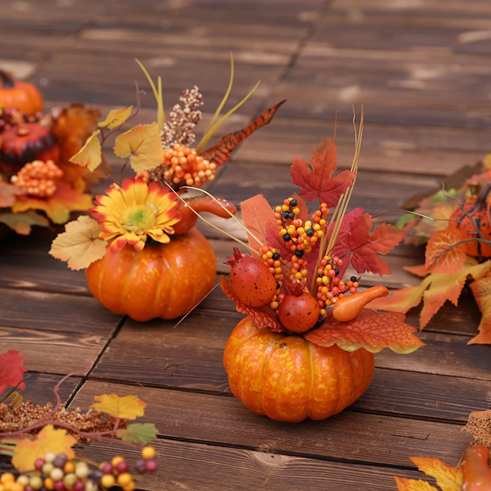 

Хэллоуин Тыква граната украшение для фруктов пена искусственная Осенняя тыква украшение с кленовыми листьями ягоды для дома кухни
