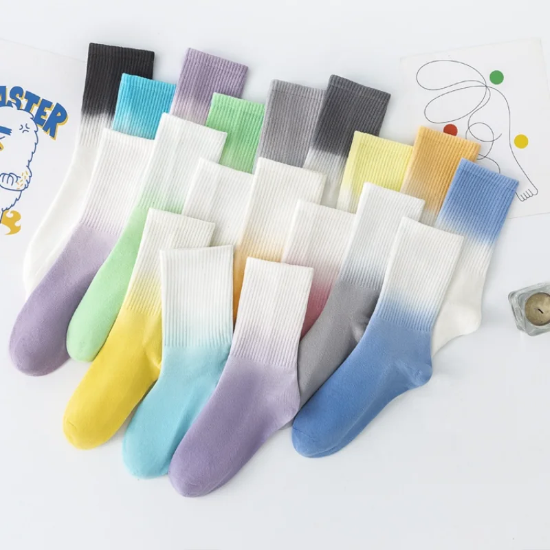 

Оптовая продажа, высококачественные ребристые носки унисекс из спандекса и хлопка с эффектом омбре