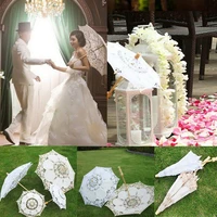 lace umbrella embroidery wooden handle non automatic cotton umbrella white beige bridal wedding props decoration