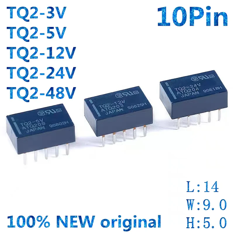 10 шт., 100% оригинальное новое реле сигнала TQ2, 3 в, 5 В, 12 В, 24 В, 48 В постоянного тока, 1 А, 10 контактов
