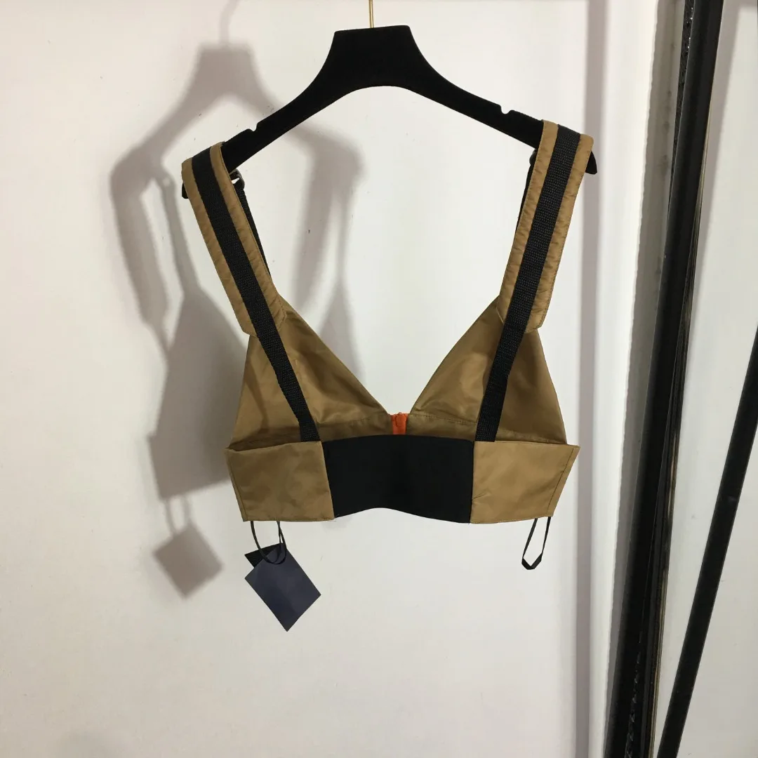

2023 Summer New Women's Wear Khaki Zipper Top Halter Vest Top