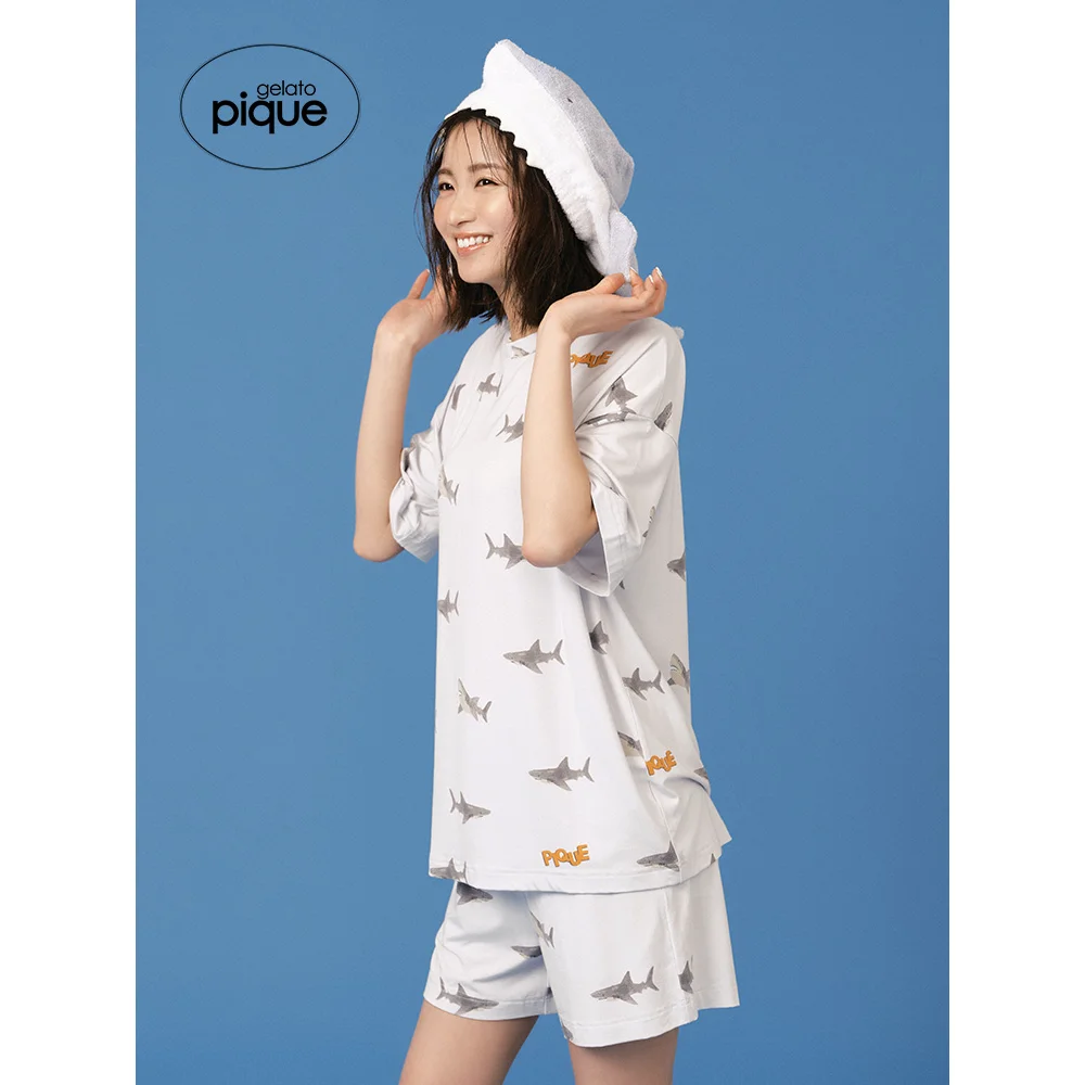 

Summer Pajamas Loungewear Sleepwear Room Wear Gelato Pique Kawaii Cool Shark T-shirt Thin One Piece Ladies Homewear