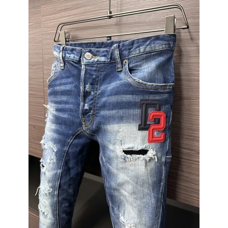 Мужские рваные джинсы в байкерском стиле повседневные брюки из денима размеры