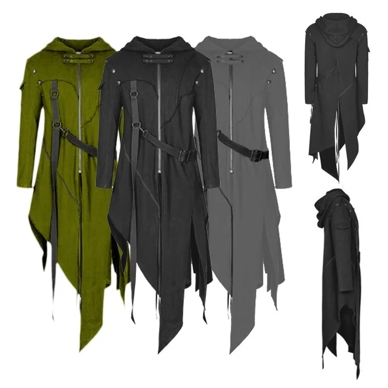 

Long Jacket Punk Vintage Cardigan Men#39;s Cloak Irregular Hop Style Hip Trench Men Coat Gothic Street Design Hooded