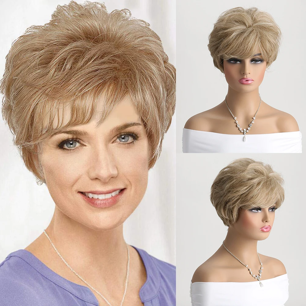 

Синтетические парики для женщин, 4 цвета, Короткие вьющиеся волосы, натуральные коричневые парики, для ежедневного использования, парики из высокотемпературного волокна