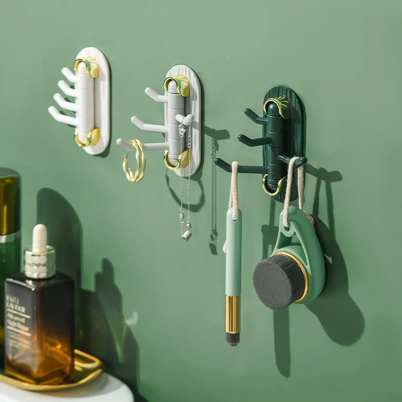 

Four Branch Rotatable Self-adhesive Small Hook Wall-mounted Sticky Hook ABS Material Storage Supplies for Bathroom Living Room