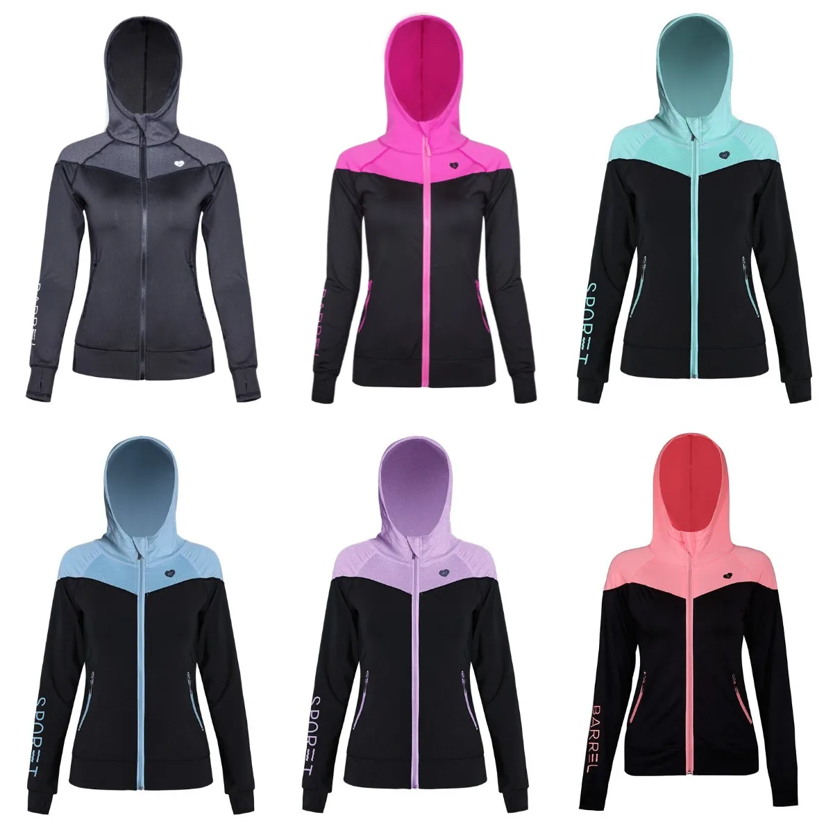 Women Thin Slim Sport Hoodies Zipper Running Jackets Quick Dry Long Sleeve Thumb Hole Yoga Tops Gym Workout Fitness Hooded Coat