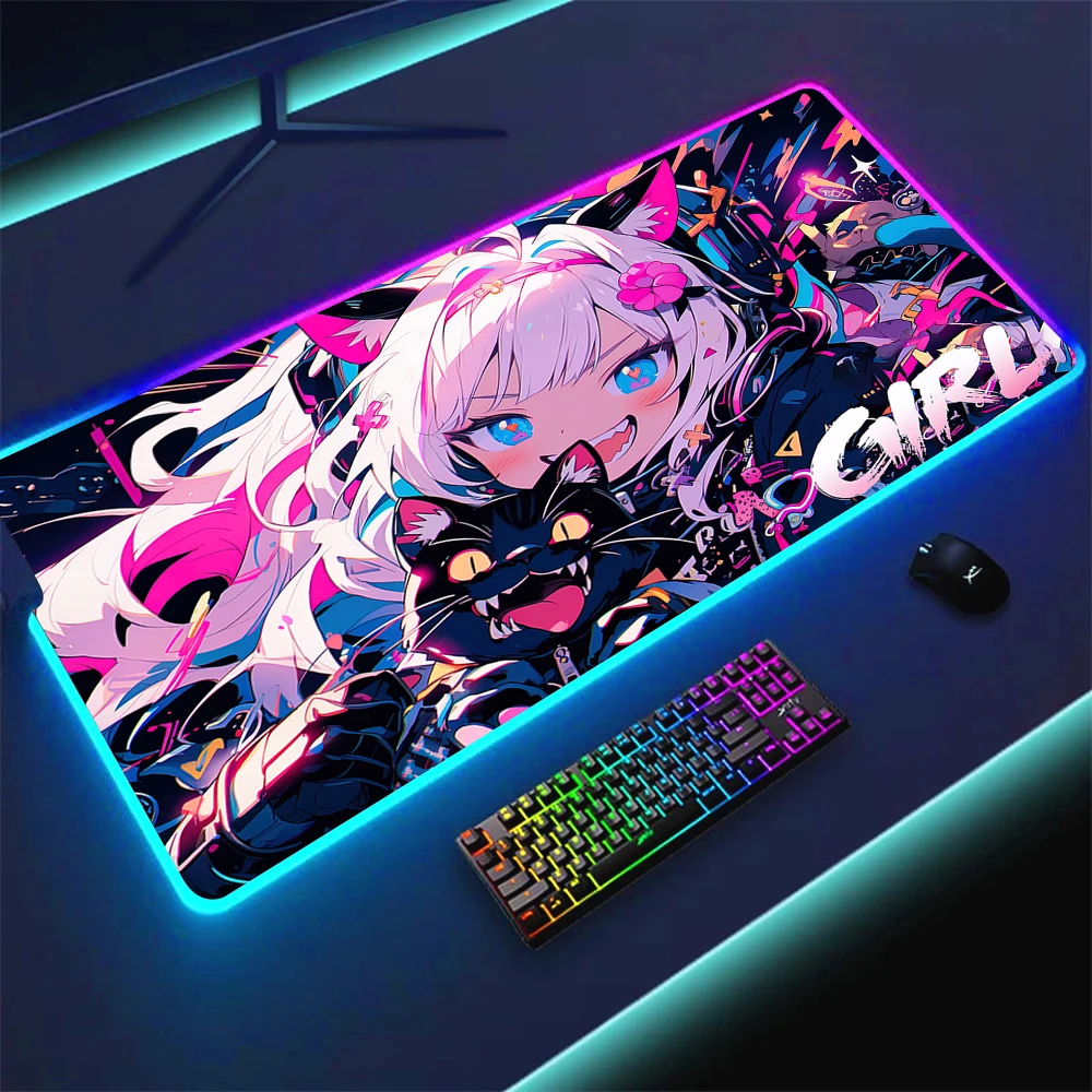 Большой коврик для мыши с RGB-подсветкой Женский игровой клавиатуры рисунком