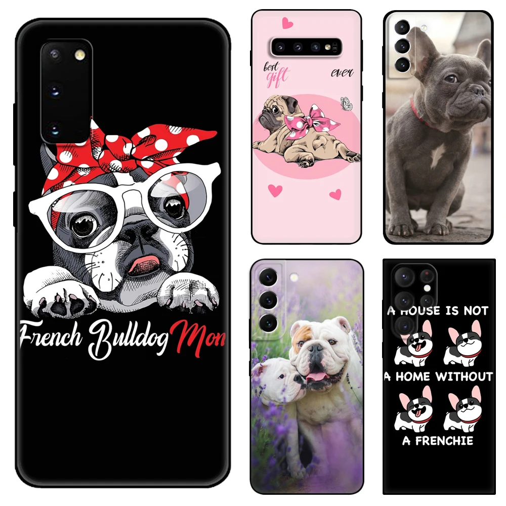 

Black tpu Case French Bulldog Dog For Samsung galaxy S22 S20 S21 FE PLUS ultra+S10 E lite back cover