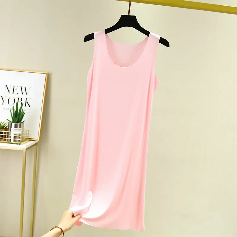 Seamless Sleeveless Full Slips Dresses For Women Summer Plus Size Thin Ice Silk Petticoat Underskirt Sleepwear Nightdress Women