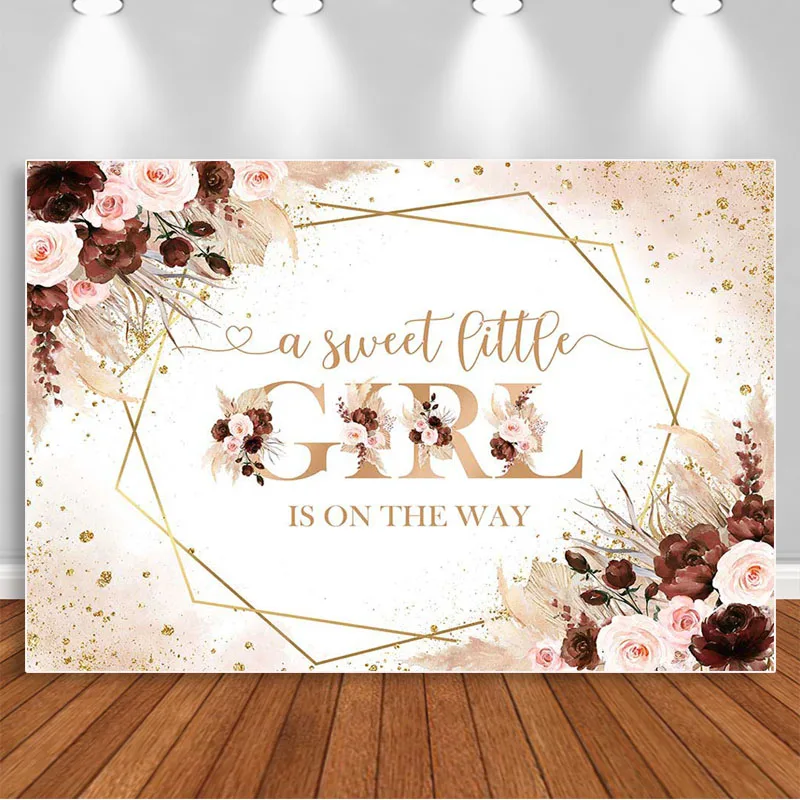 

Boho Flowers Baby Shower Party Backdrop For A Sweet Baby Girl Is On Her Way Photography Background Floral Photo Booth Studio