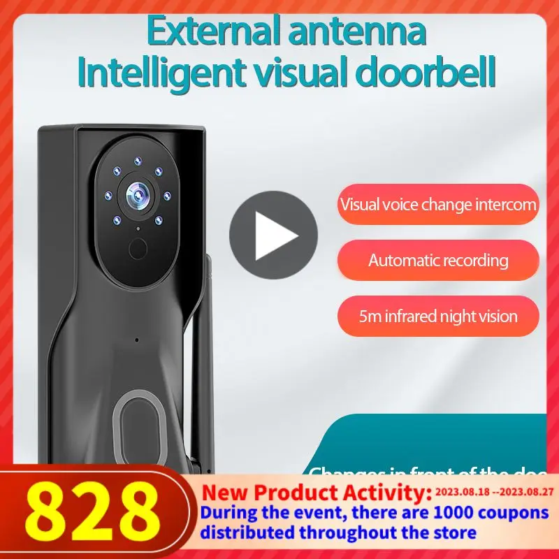 

Белый умный дверной звонок, видеодомофон с голосовым управлением, умные дверные звонки, Визуальный дверной звонок Ubox Dingdong Machine, угол обзора 166 °, черный