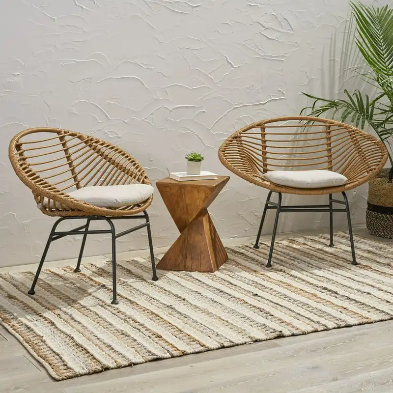 

Outdoor Woven Wicker Chairs with Cushions, Set of 2, Light , Beige