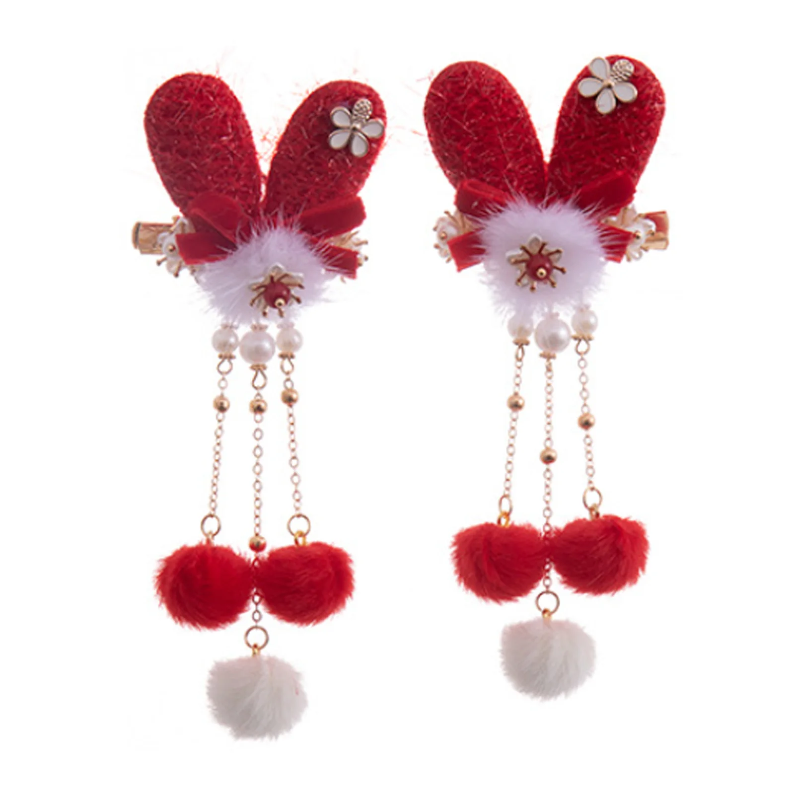 

Chinese Girl's Hair Styling Pins Kit Cute Pompom Hair Accessories with Fringes for Hairstyle Making Tools