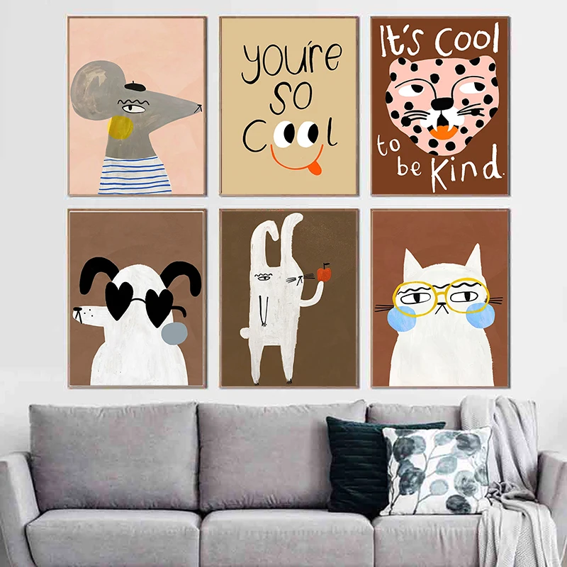 Настенная картина в скандинавском ретро стиле с милым Кроликом леопардом