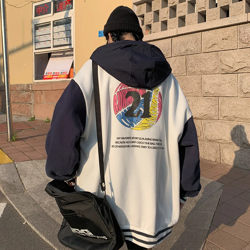 

2022 Men Spring Autumn Bomber Jackets Oversized Coats Male Casual Fashion Loose Style Letter Printing Baseball Jacket