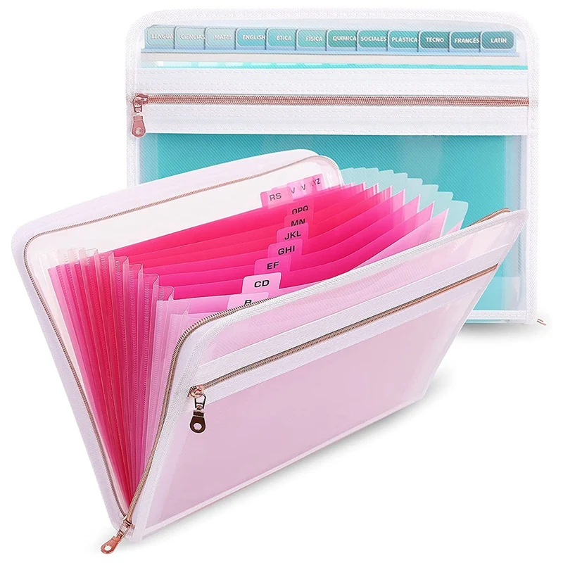 

2Pc 13 Pocket Expanding File Folder,Accordion File Organizer With Zipper Closure,Tabs,Letter A4 Paper Document Organizer