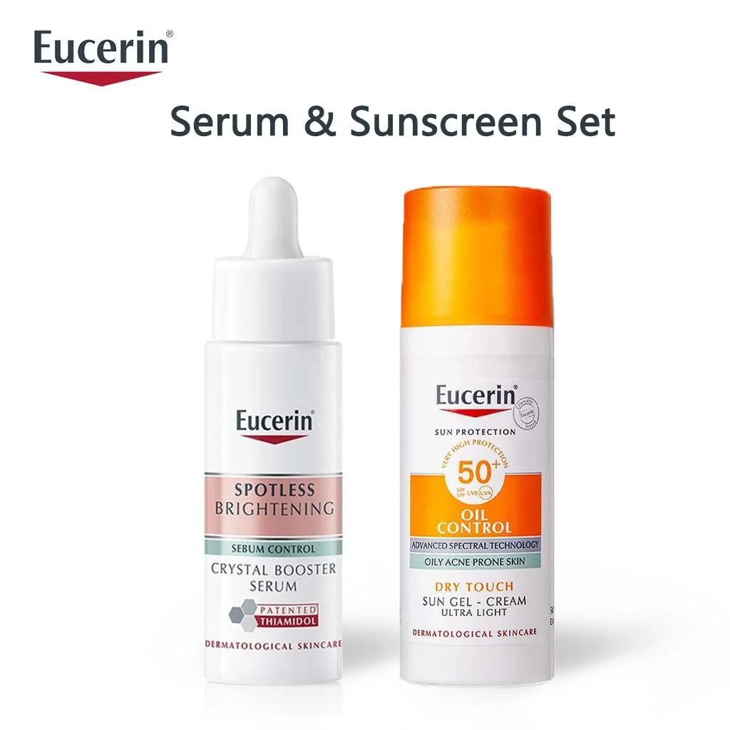 

2PCS Eucerin Oil Control Sunscreen 50ml & Spotless Brightening Booster Serum 30ml Diminish Dark Pigment Spots Whitening Se