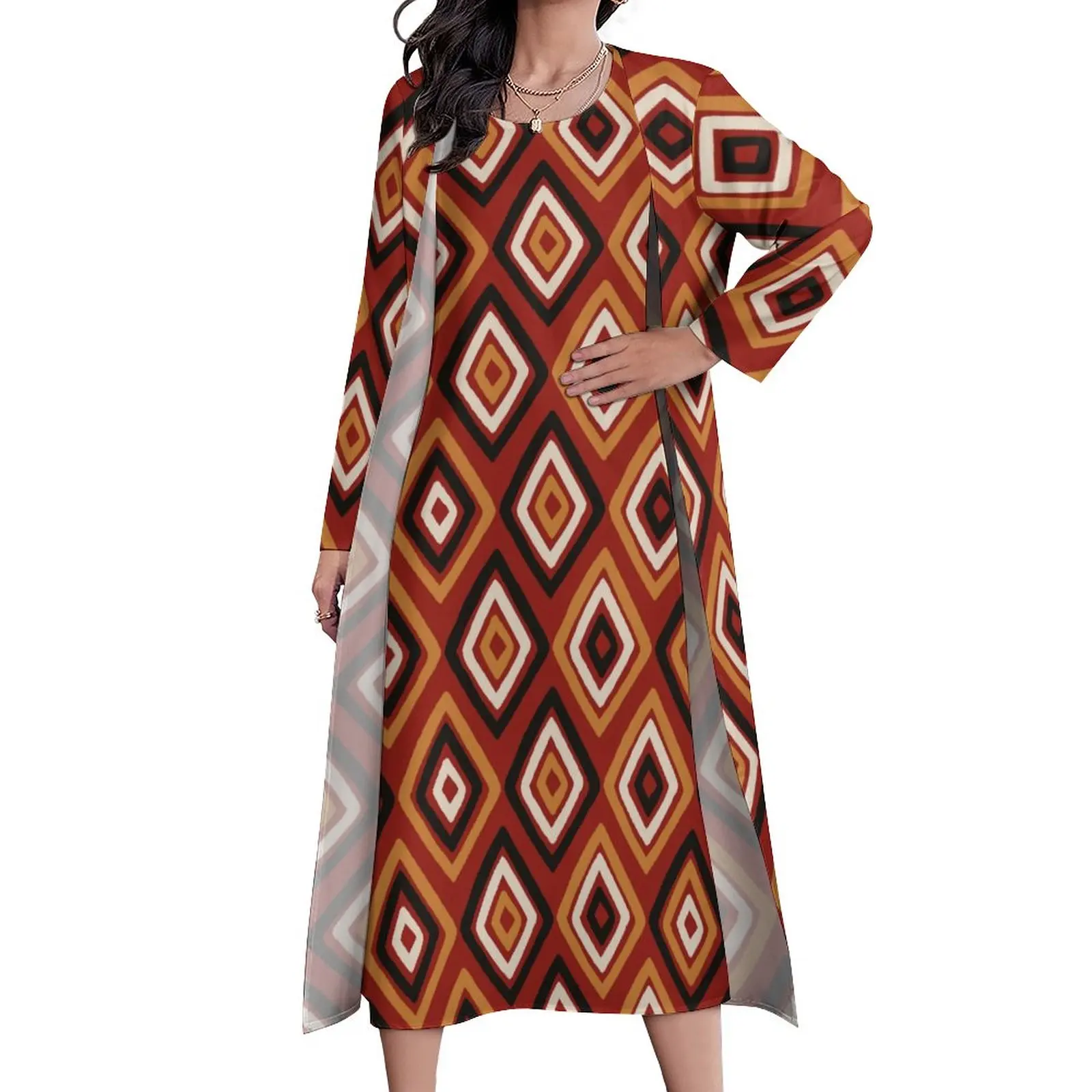 

African Styles Dress Retro Geometry Beach Maxi Dress Street Wear Bohemia Long Dresses Women Long Sleeve Custom Oversized Clothes