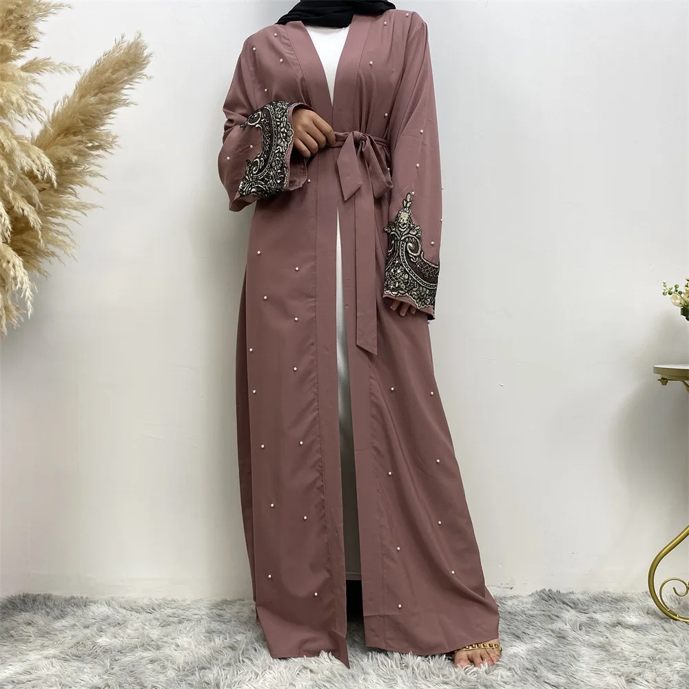 

Eid Ramadan Open Abaya Dubai Turkey Kaftan Muslim Women Hijab Dress Kimono Caftan Islamic Clothing Beads Jilbab Arabic Robe Gown