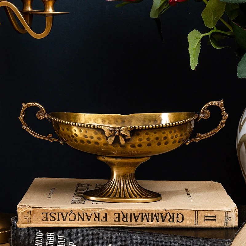 

Brass High Foot Tray Imported From India Vintage Hand Carved Fruit Tray Storage Tray Tea Table Living Room Decoration