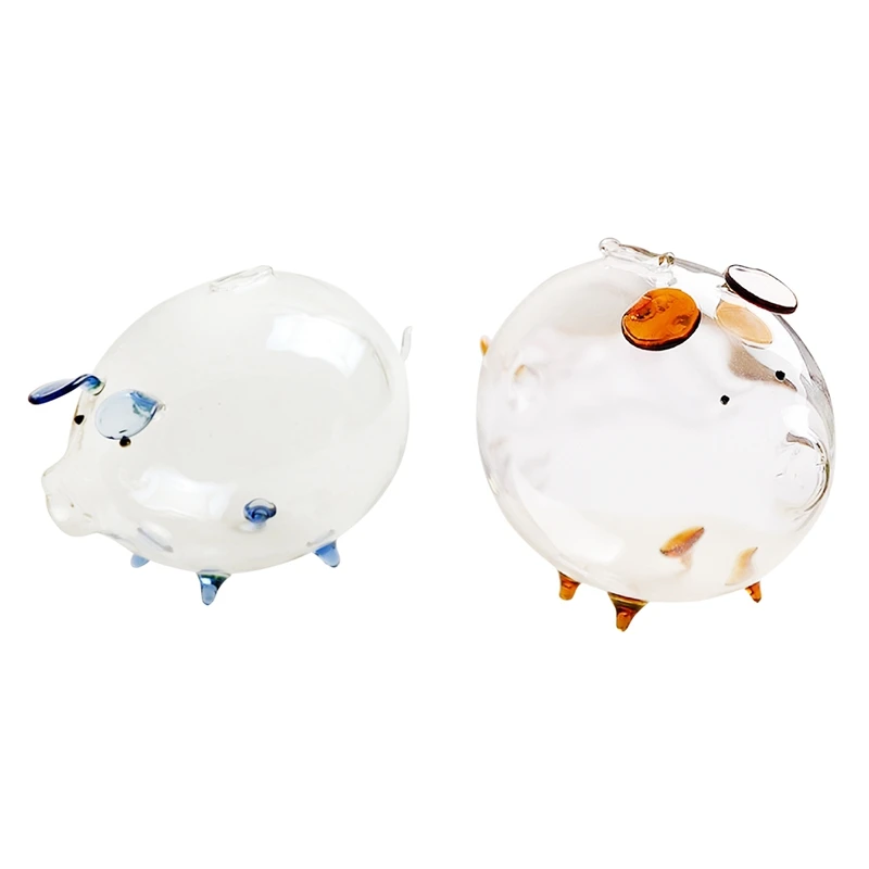 

JHD-2X Pig Piggy Bank Money Boxes Coin Saving Box Cute Transparent Glass Souvenir Birthday Gift Blue & Brown