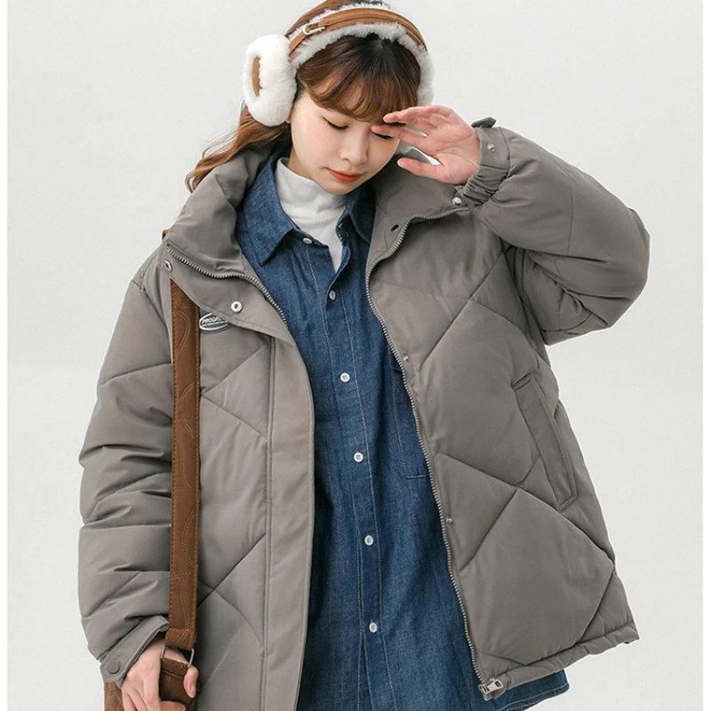 Winter Solid Thick Warm Short Down Cotton Jackets Women Fashion Stand Collar Padded Coats Ladies Casual Loose Zipper Outerwears