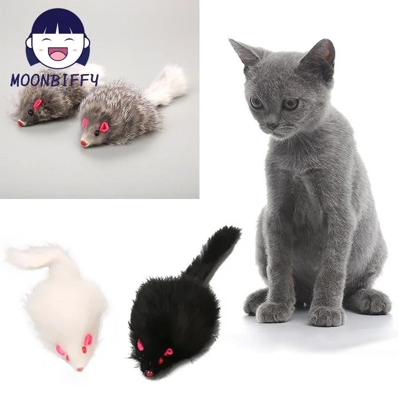 

1/2pcs Cute Pet Toys False Mouse Cat Long-haired Tail Mice Mouse Toys Soft Rabbit Fur Furry Plush Cat Toy for Cats Dogs