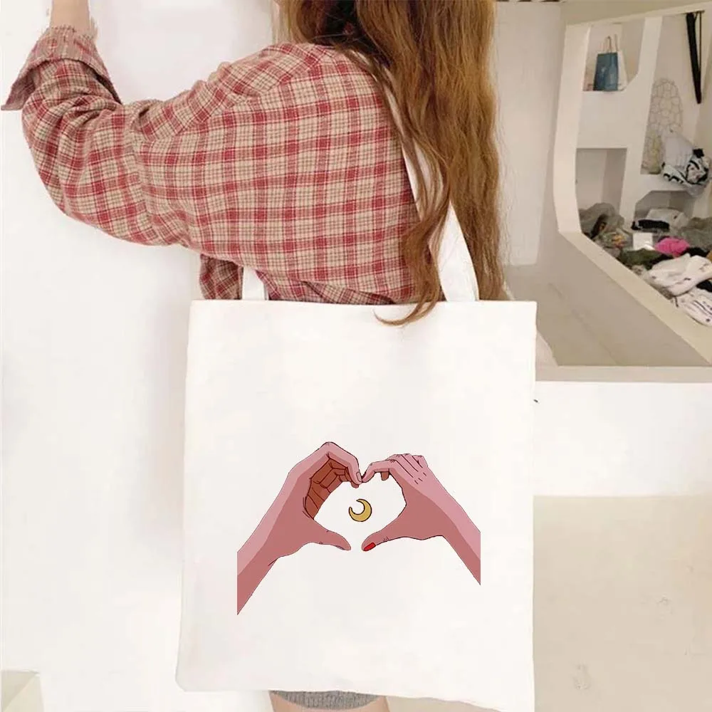 Cartoon Girl Cute Anime Cat Sailor Moon Women Canvas Shoulder Bag Harajuku Handbag Tote Eco Shopper Reusable Cotton Shopping Bag images - 6