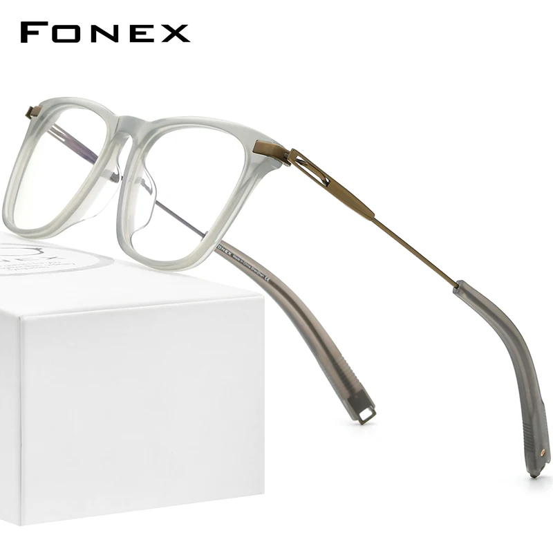 FONEX Acetate Titanium Glasses Frame Men Retro Vintage Square Prescription Eyeglasses Myopia Optical Spectacles Eyewear F85703