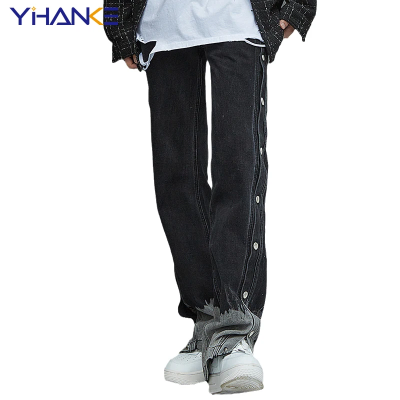 New Jeans Men's Feet Gradient Color Trendy Men's Trousers Loose Straight-leg Pants Casual Feet Slit Trousers Street Men's джинсы