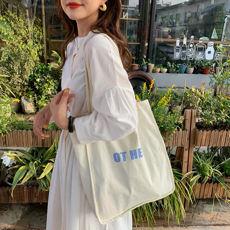 

Canvas Tote Bag 2023 Beige Shopper Bag for Women Shoulder Bag Girls Fashion Casual Large Capacity Letter Print Designer Handbags