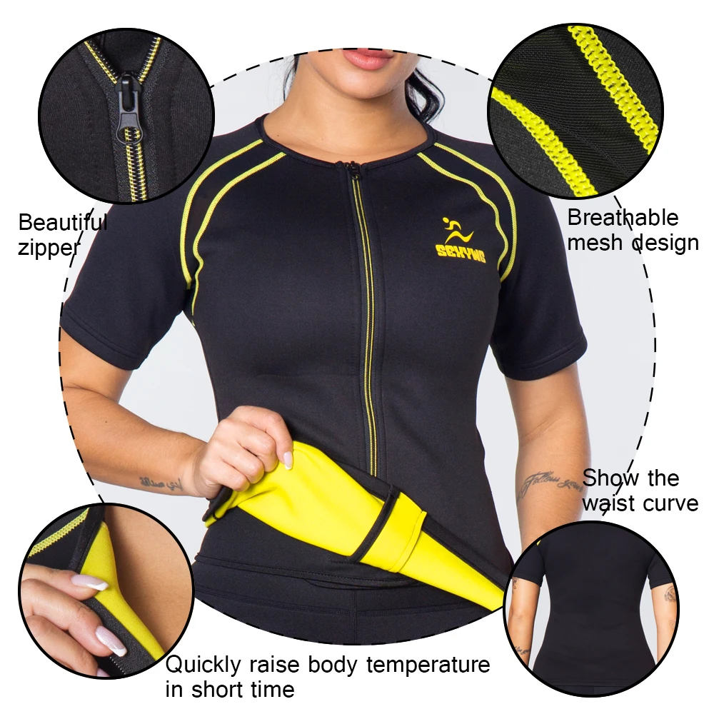 SEXYWG Women Neoprene Sauna Shirt Fat Burning Waist Trainer Slimming Shirt for Weight Loss Body Shaper Sweat Shirt