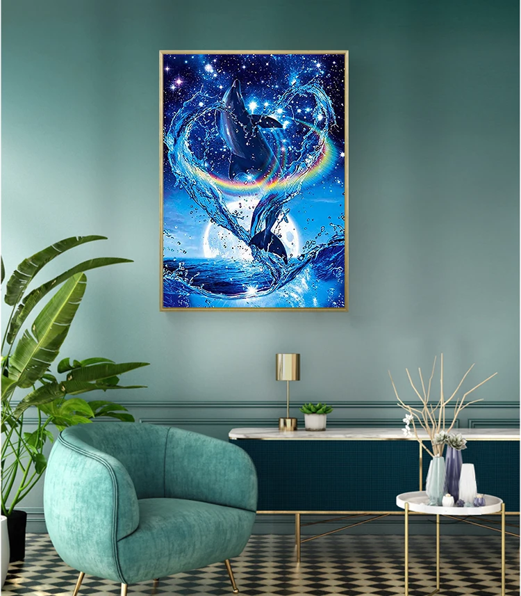 

Мозаика в виде дельфина, алмазная живопись, дельфины в волнах, Алмазная мозаика для рукоделия, вышивка крестиком, украшение для дома