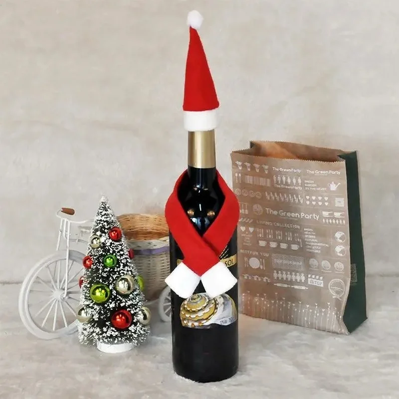 

2pcs/set Christmas Wine Bottle Cover Hat Christmas Decorations Bottle Wrap Scarf Party Decor New Year Natal Christmas Gifts