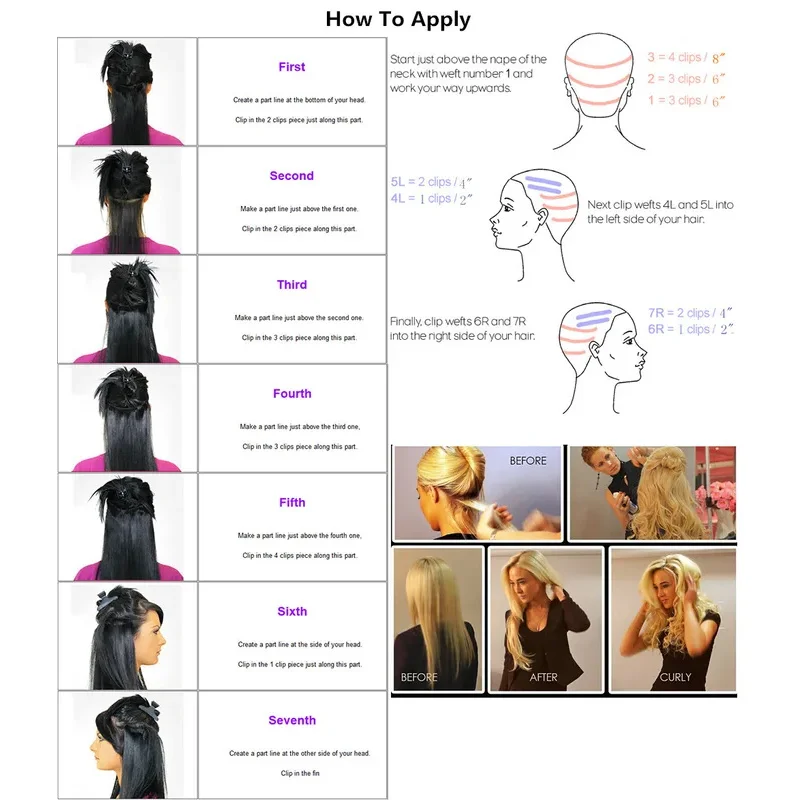 Синтетические накладные волосы на клипсе Омбре Bayalage 7 шт. кудрявые серые для