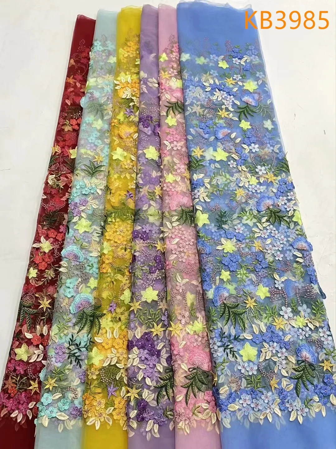 Синяя 3D цветочная кружевная тюлевая ткань высокого качества нигерийская